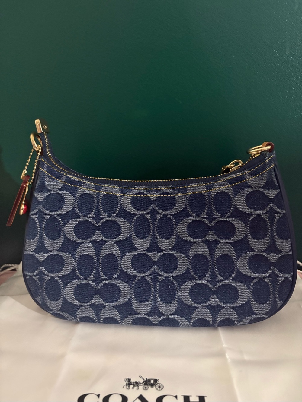 Coach Denim Signature Teri Bag with Tan Leather Straps and Gold Hardware - Picture 7 of 7